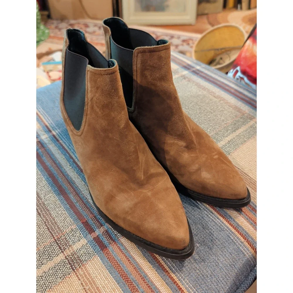 LE SILLA Brown Suede Pointy Toe Block Heel Ankle Boots Booties 39 Made In Italy